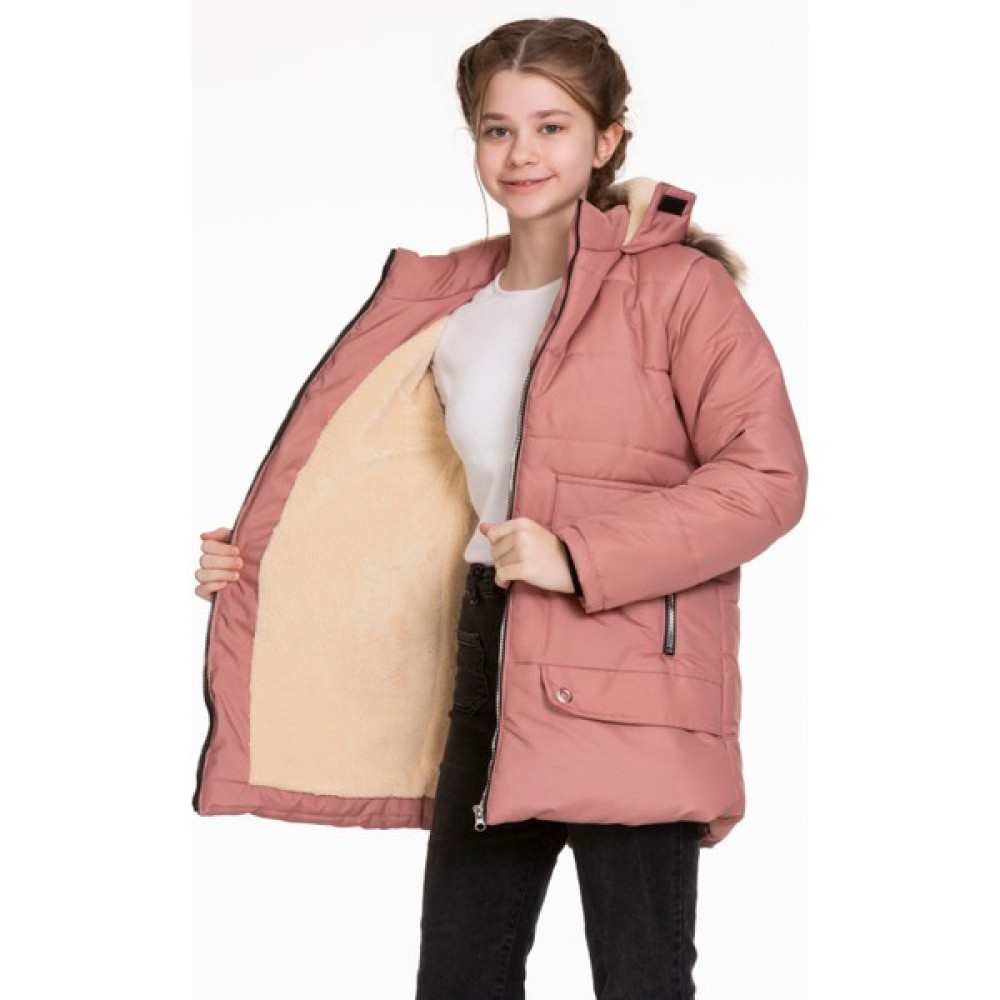 Cool Pink Kız Çocuk Dokuma Relaxed Çift Cepli Fermuarlı Kalın Pudra Kaban Kız Çocuk Mont Fiyatı