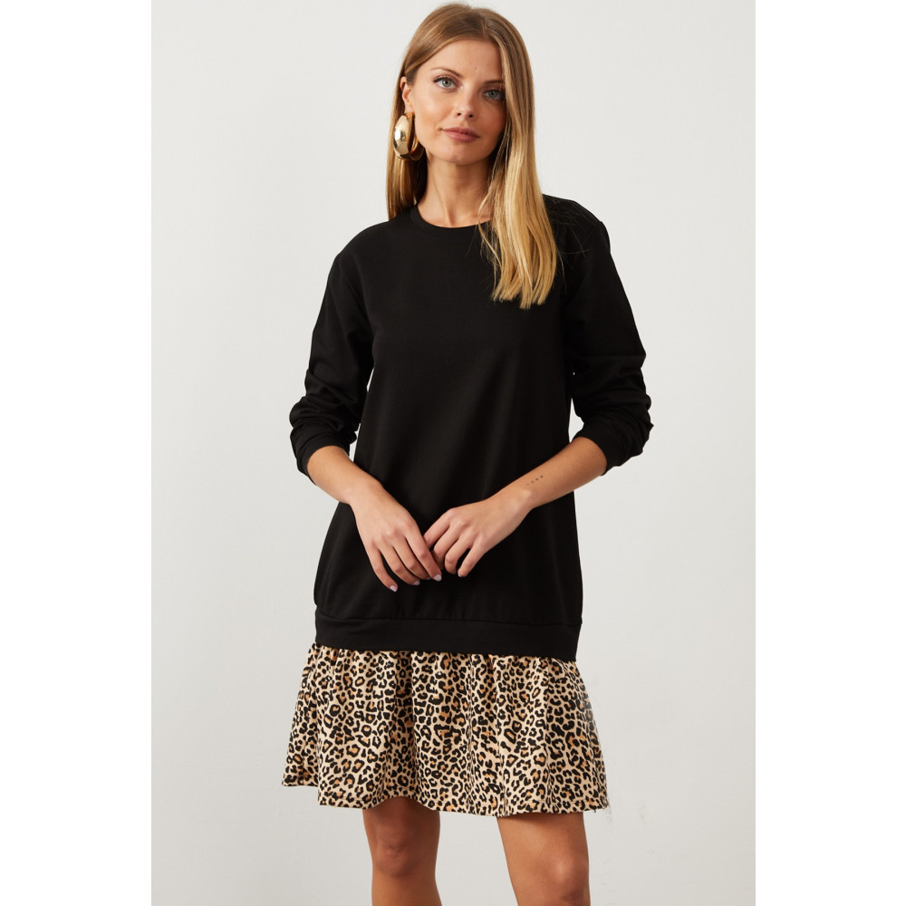 Cool & Sexy Kadın Siyah Leopar Desenli Sweat Elbise S Beden Elbise Fiyatı