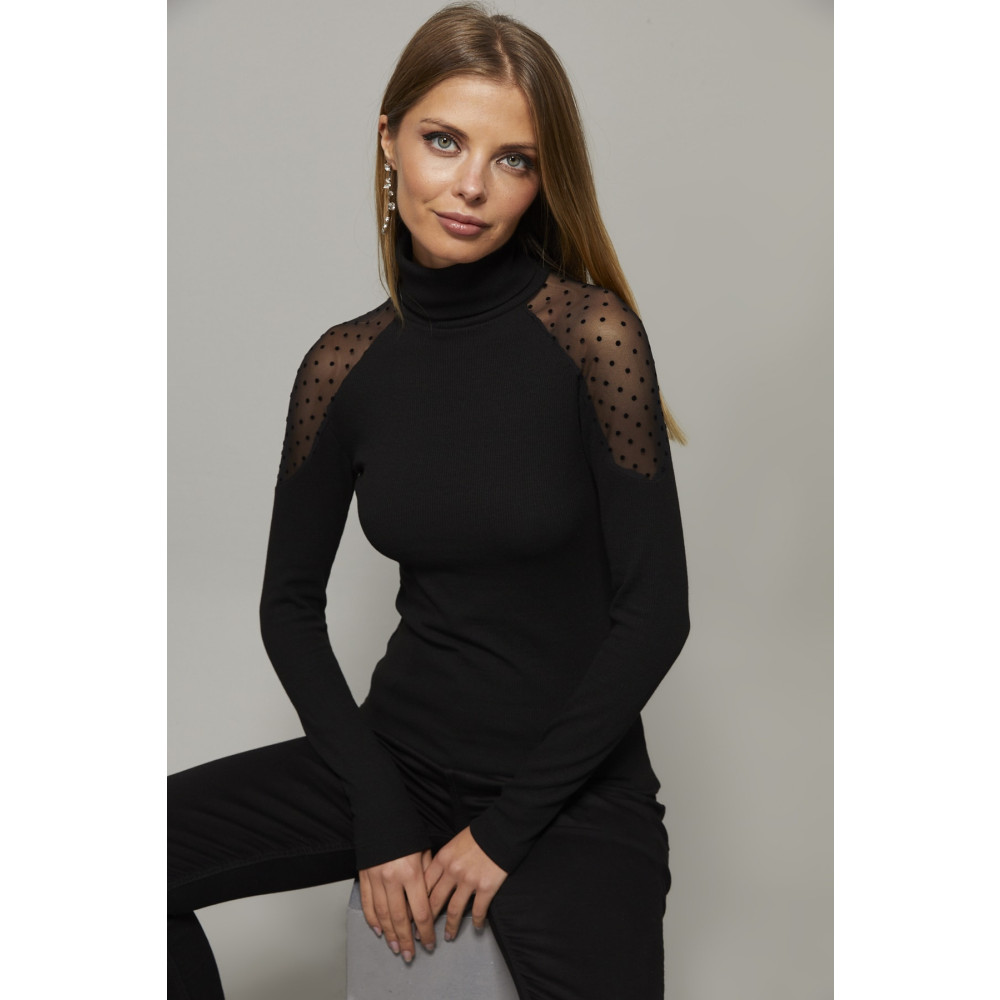 Cool & Sexy Kadın Siyah Omuzları Puantiyeli Tül Bluz M Beden Bluz Fiyatı