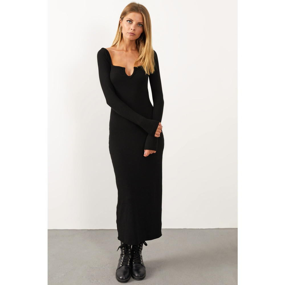 Cool & Sexy Kadın Siyah V Yaka Maxi Kaşkorse Elbise L Beden Elbise Fiyatı