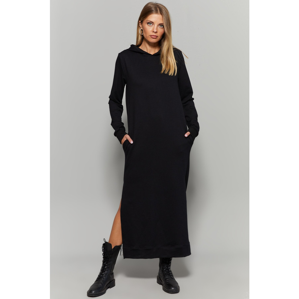 Cool & Sexy Kadın Siyah Yırtmaçlı Kapüşonlu Maxi Elbise S Beden Elbise Fiyatı