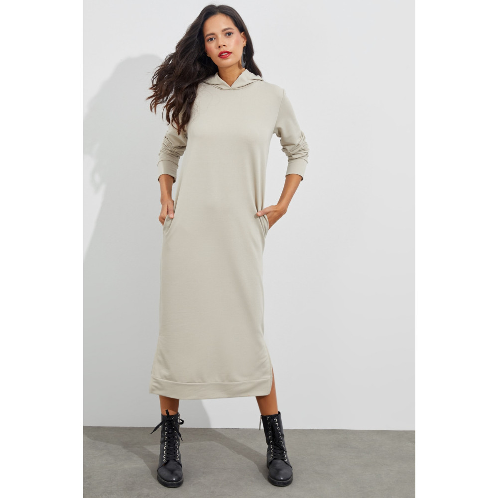 Cool & Sexy Kadın Taş Yırtmaçlı Kapüşonlu Maxi Elbise M Beden Elbise Fiyatı