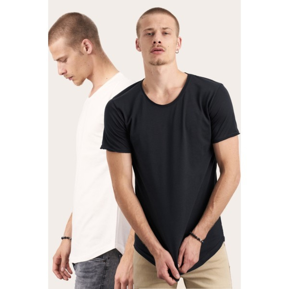 Cool Tarz 2'li Paket Beyaz-Siyah Pis Yaka Salaş T-Shirt Erkek T-shirt Fiyatı