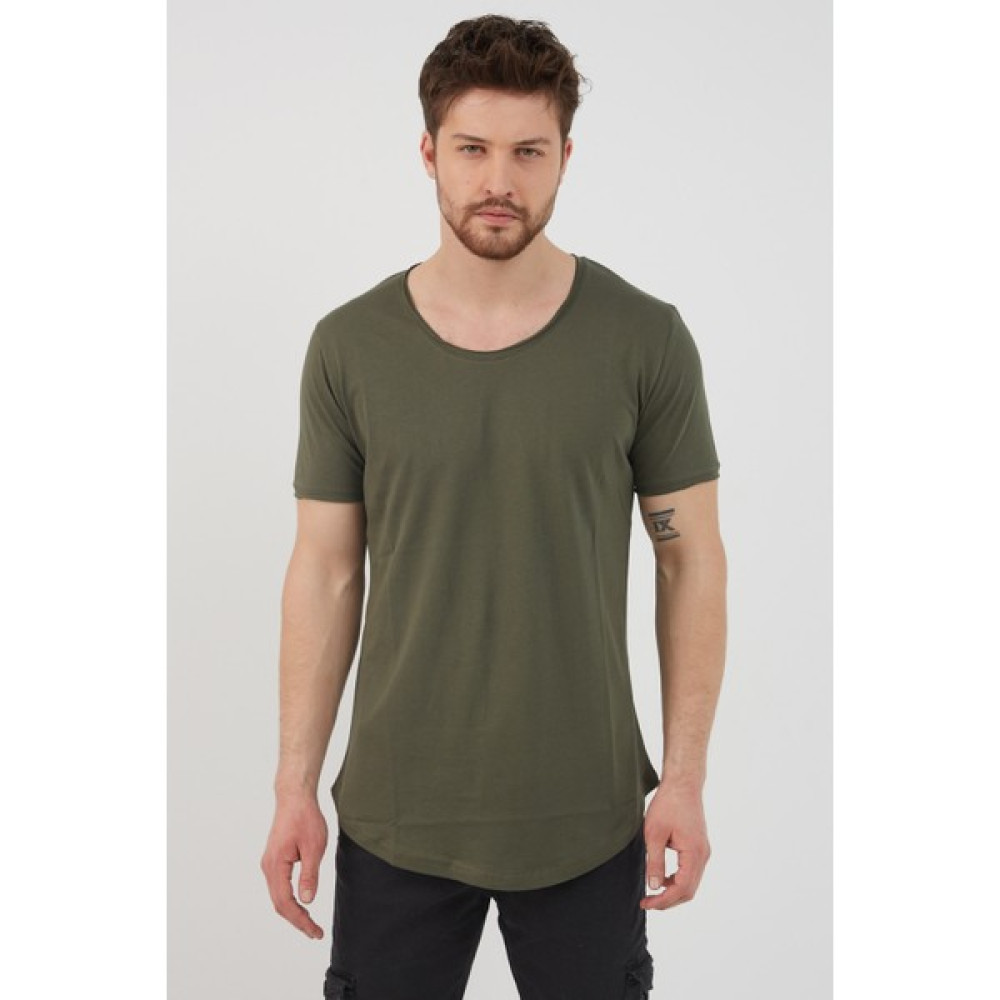 Cool Tarz Erkek Koyu Haki Pis Yaka Salaş T-SHIRT-TCPS001R67S Erkek T-shirt Fiyatı
