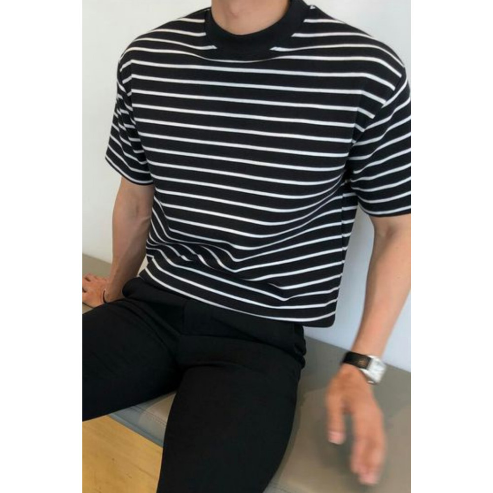 COOL TARZ Erkek Mat Siyah Kısa Kollu Fitilli Akrilik-Pamuk Karışımlı Triko T-Shirt XL Beden Bayan T-shirt Fiyatı