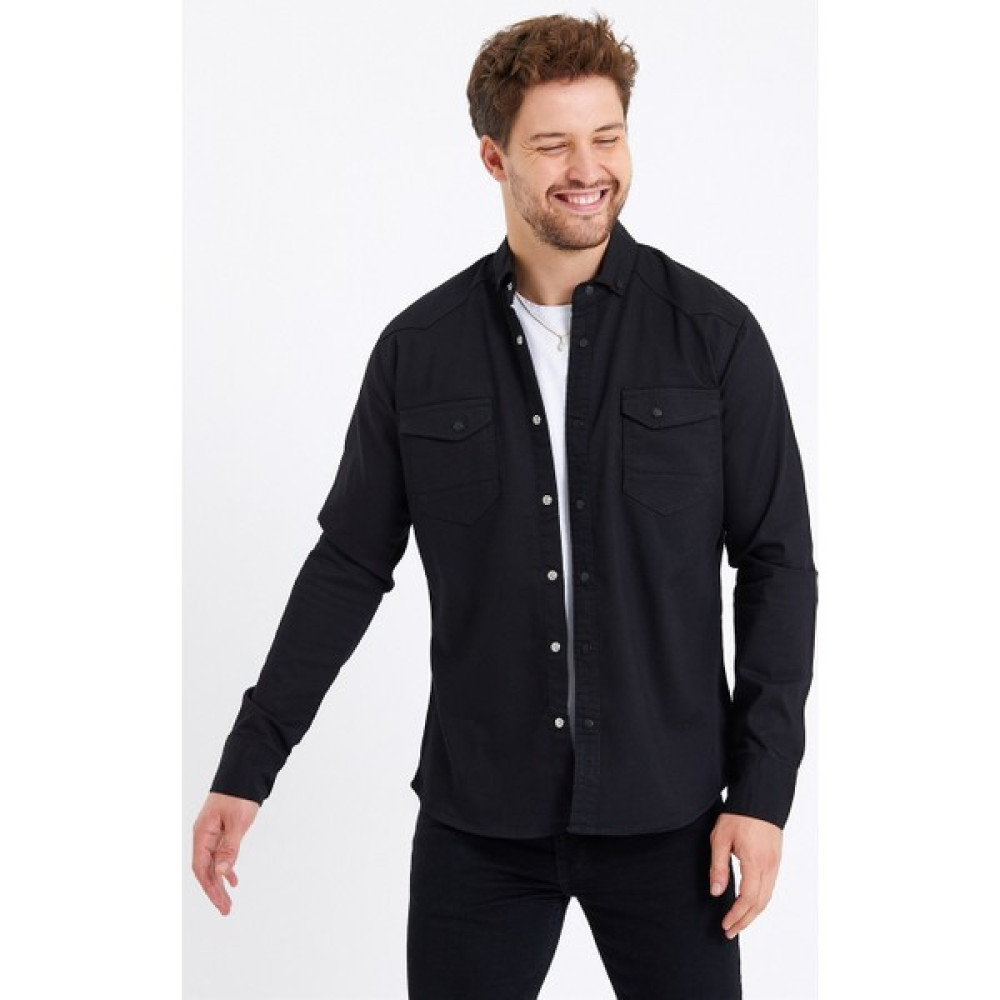 Cool Tarz Erkek Siyah Çift Cepli Çıt Çıt Düğmeli Slim Fit Kot GÖMLEK-TCKTGMLKR01S Erkek Gömlek Fiyatı