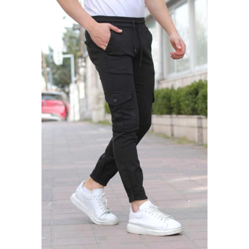 Cool Tarz Erkek Siyah Paçası Beli Lastikli Likralı Jogger Pantolon Erkek Pantolon Fiyatı