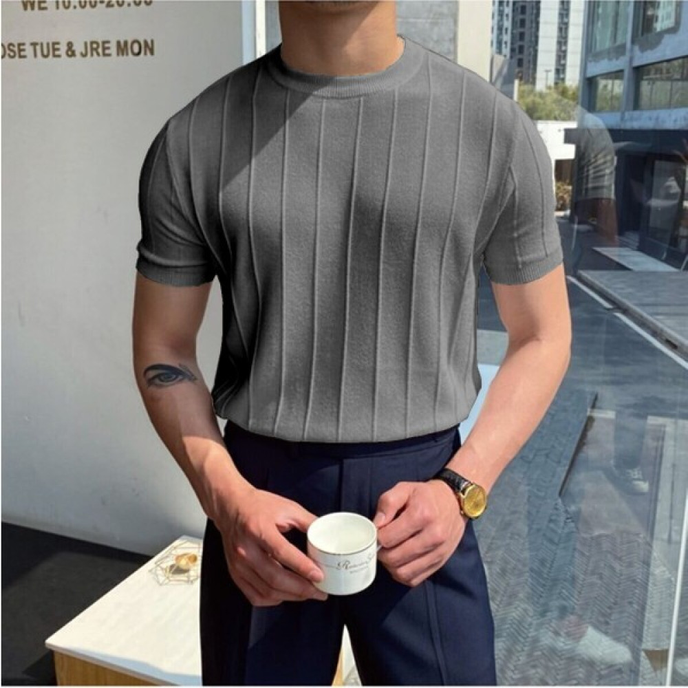 Cool Tarz Füme Erkek Yuvarlak Yaka Örme TShirt Erkek T-shirt Fiyatı