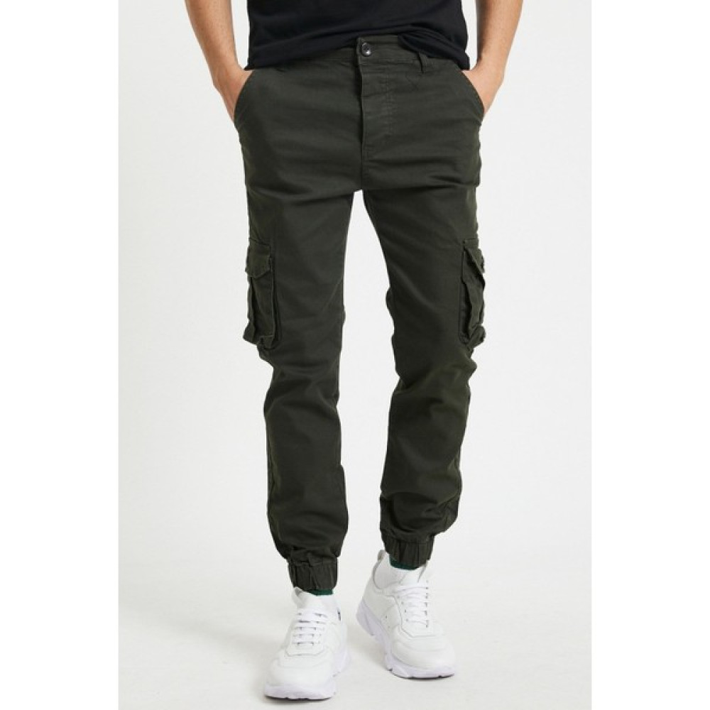 Cool Tarz Haki Erkek Slim Fit Körüklü Cep Paça Lastikli Esnek Kumaş Kargo Pantolon Erkek Pantolon Fiyatı