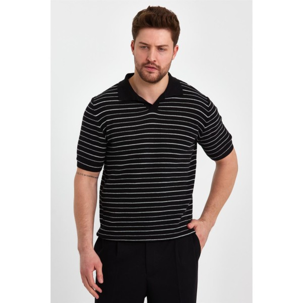 Cool Tarz Siyah Erkek Polo Yaka Çizgili Triko T-SHIRT-TRZ19124R03S Erkek T-shirt Fiyatı