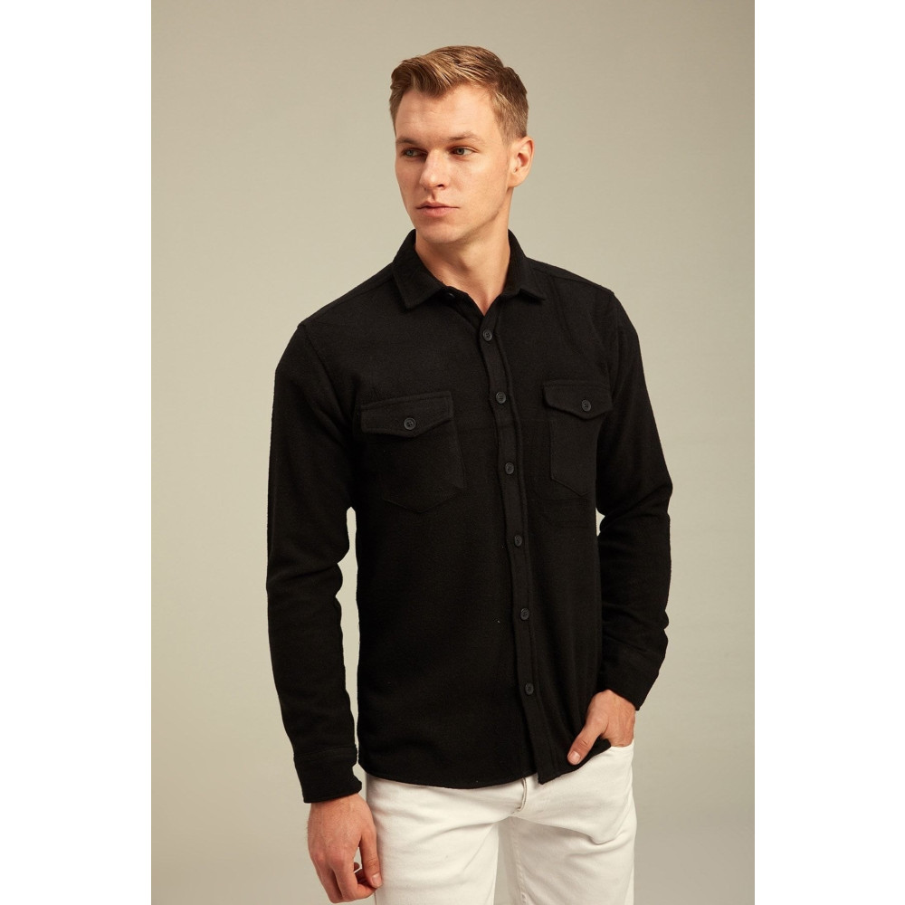 COOL TARZ Siyah Erkek Slim Fit Düğmeli Yaka Çift Cepli Düz Oduncu Gömlek M Beden Kadın Gömlek Fiyatı