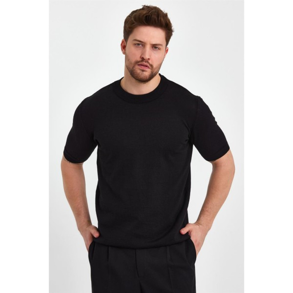 Cool Tarz Siyah Erkek Yarım Balıkçı Düz Triko T-SHIRT-TRZ19129R05S Erkek T-shirt Fiyatı