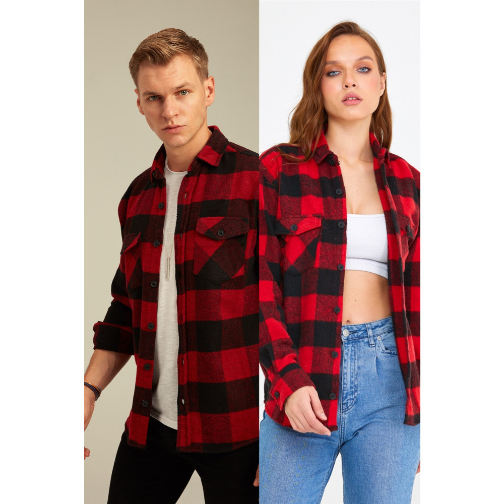 COOL TARZ Unisex Kırmızı Cep Kapaklı Oduncu Gömlek-tekli Fiyat L Beden Kadın Gömlek Fiyatı