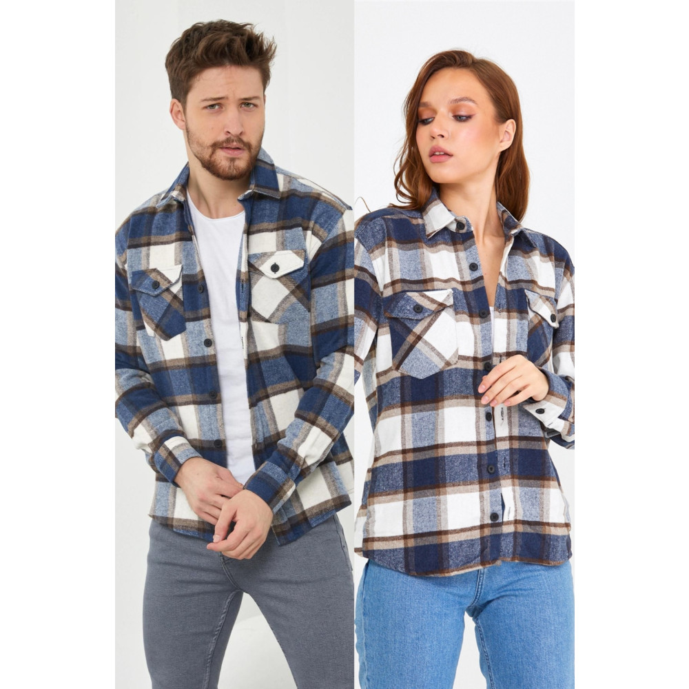COOL TARZ Unisex Mavi-kahverengi Cep Kapaklı Oduncu Gömlek-tekli Fiyat XL Beden Kadın Gömlek Fiyatı