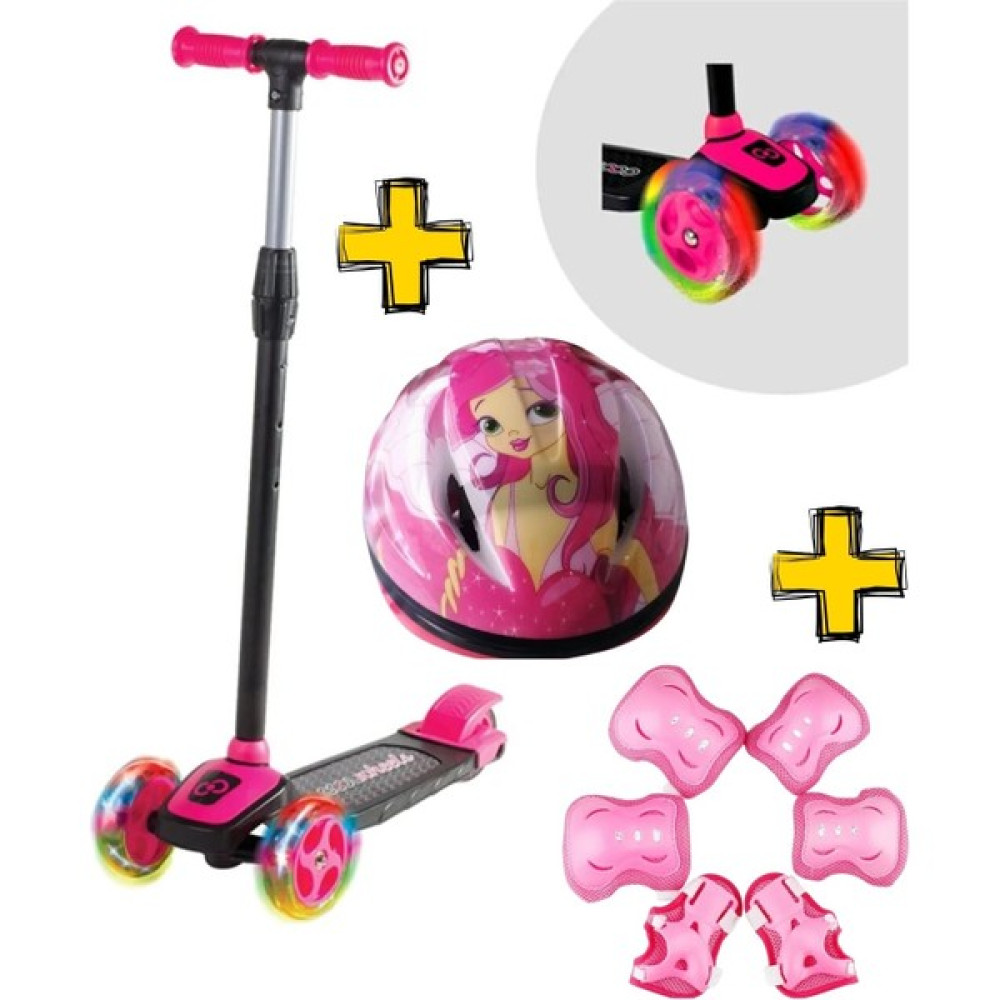 Cool Wheels Twist Işıklı Scooter ve Kız Bisiklet Kaykay Paten Çocuk Kaskı ve 6 Parça Pembe Dizlik Dirseklik Koruma Seti 4-9 Yaş Açık Hava, Deniz ve Spor Oyuncakları Fiyatı