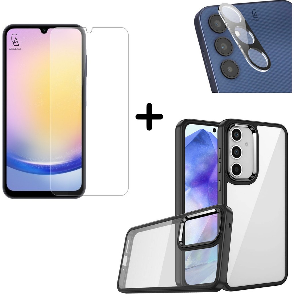 Coolacs Samsung Galaxy A25 Uyumlu Pastel Renk Telefon Kılıfı Temperli Cam Ekran ve Kamera Koruyucu - Siyah Cep Telefonu Kılıfı Fiyatı
