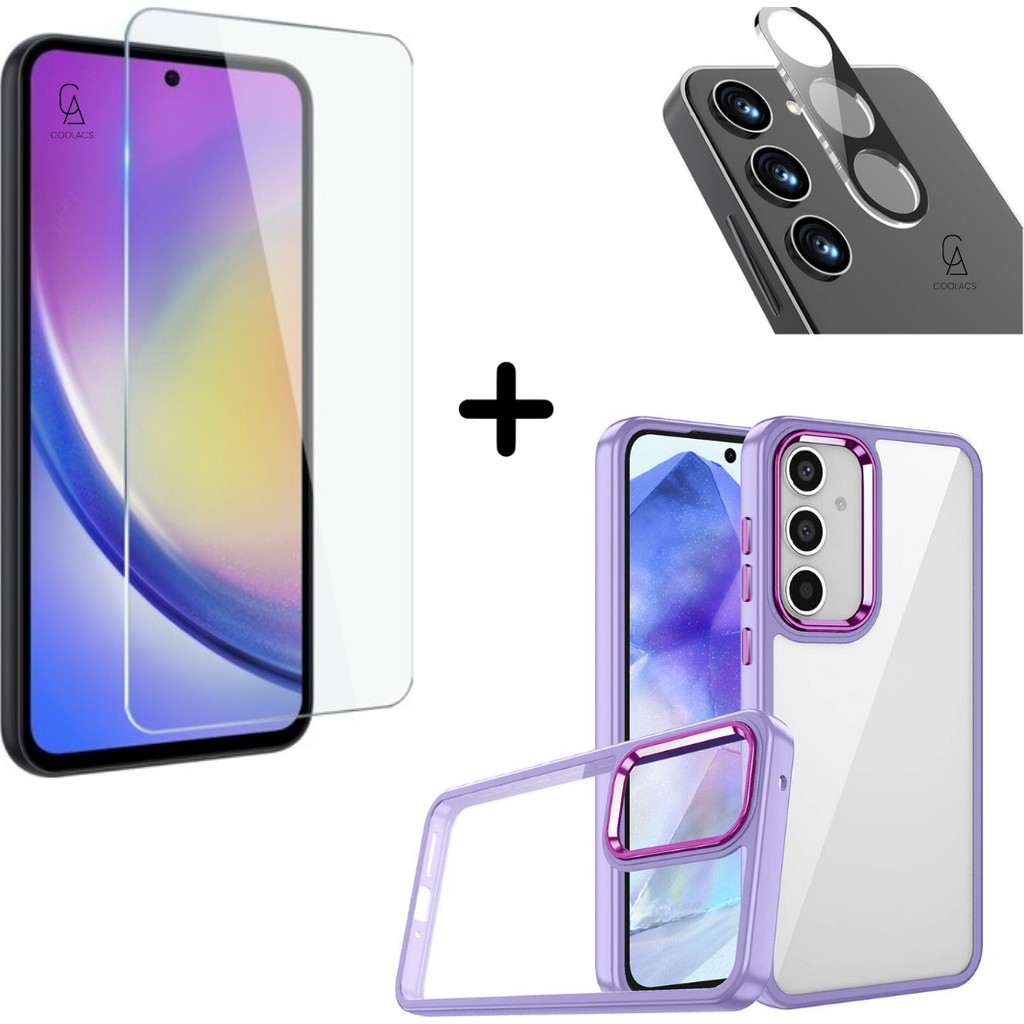 Coolacs Samsung Galaxy A35 Uyumlu Pastel Renk Telefon Kılıfı Temperli Cam Ekran ve Kamera Koruyucu - Lila Cep Telefonu Kılıfı Fiyatı