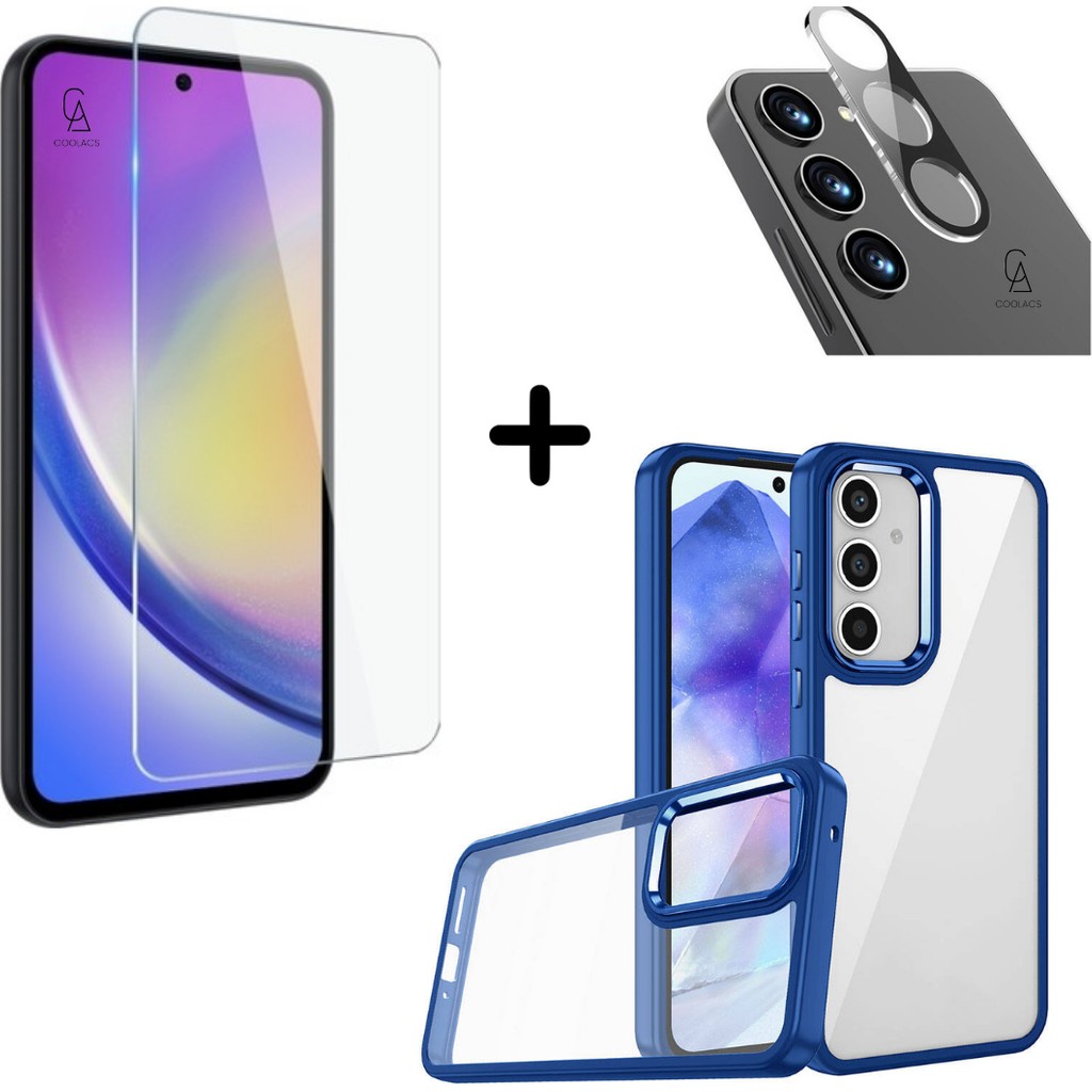 Coolacs Samsung Galaxy A35 Uyumlu Pastel Renk Telefon Kılıfı Temperli Cam Ekran ve Kamera Koruyucu - Mavi Cep Telefonu Kılıfı Fiyatı