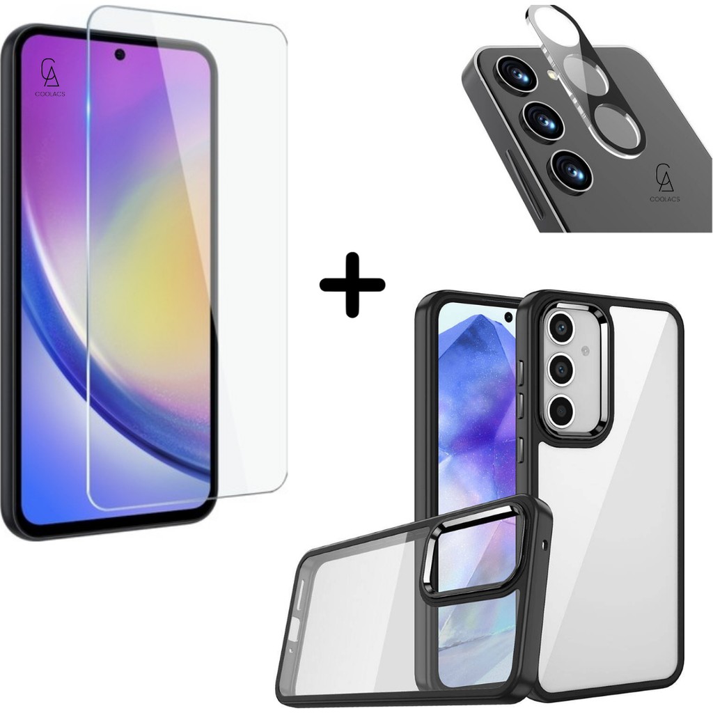 Coolacs Samsung Galaxy A35 Uyumlu Pastel Renk Telefon Kılıfı Temperli Cam Ekran ve Kamera Koruyucu - Siyah Cep Telefonu Kılıfı Fiyatı
