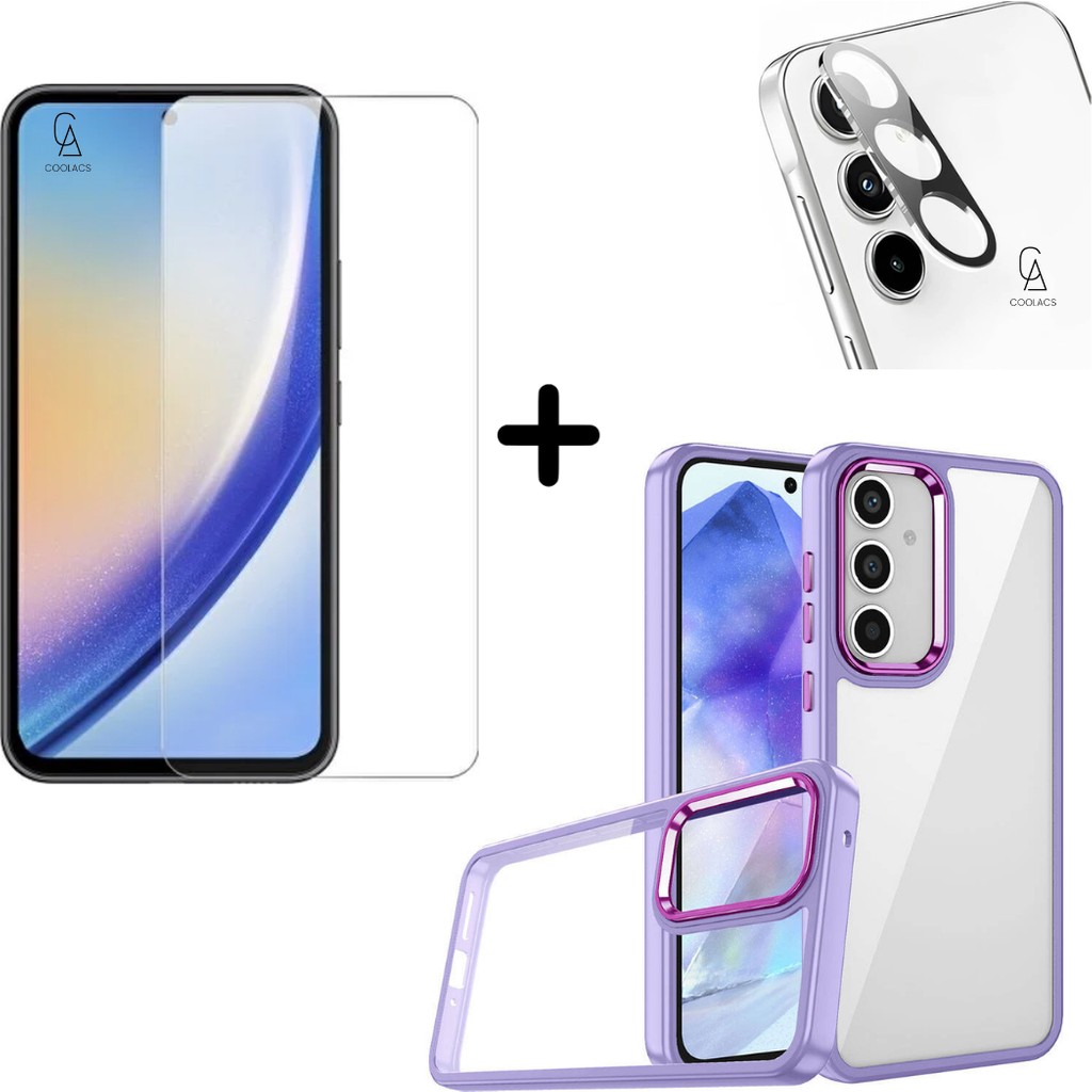 Coolacs Samsung Galaxy A55 5g Uyumlu Pastel Renk Telefon Kılıfı Temperli Cam Ekran ve Kamera Koruyucu - Lila Cep Telefonu Kılıfı Fiyatı