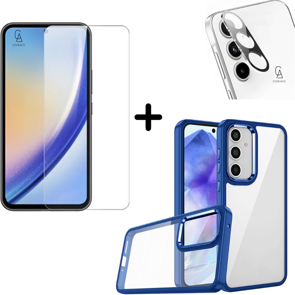 Coolacs Samsung Galaxy A55 5g Uyumlu Pastel Renk Telefon Kılıfı Temperli Cam Ekran ve Kamera Koruyucu - Mavi Cep Telefonu Kılıfı Fiyatı