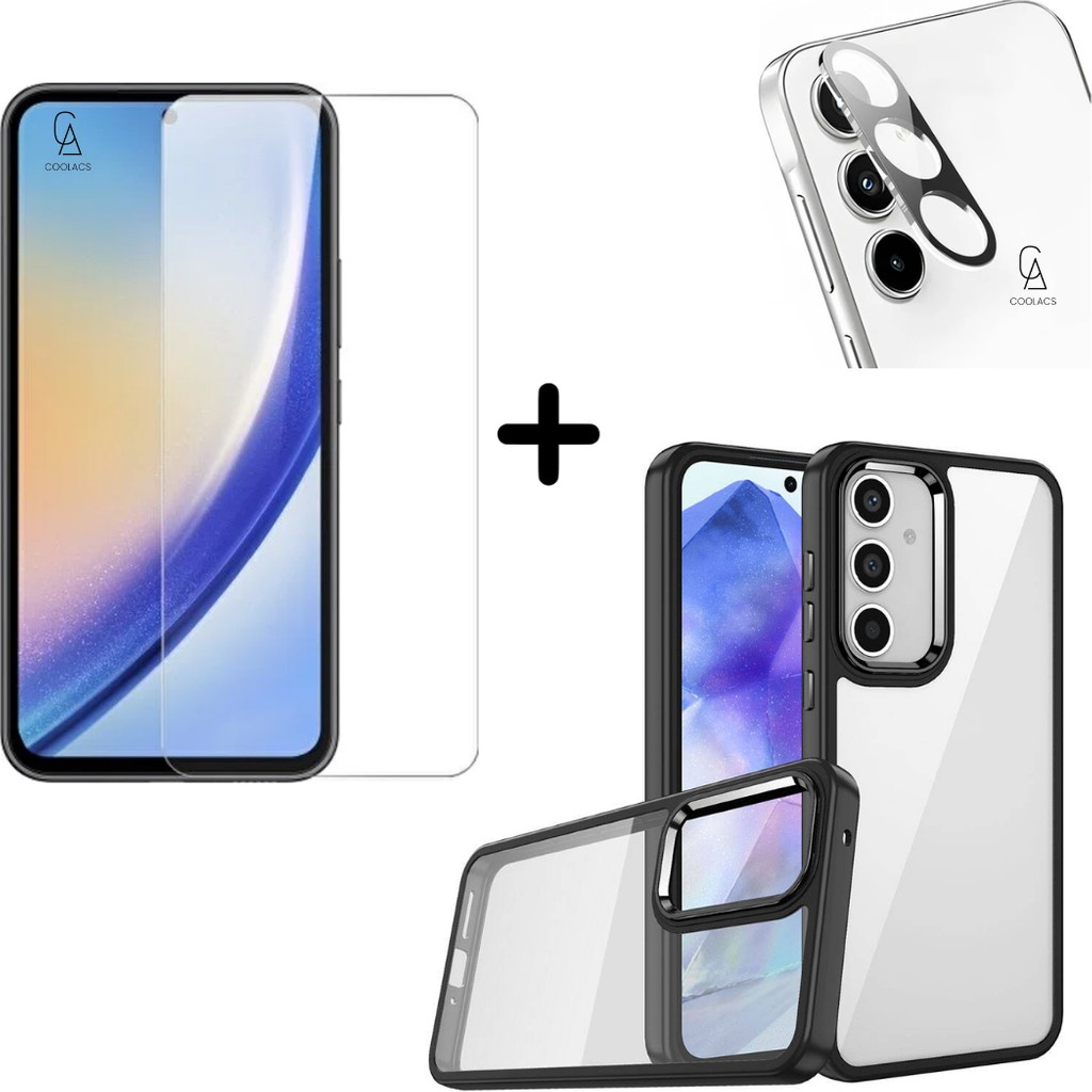 Coolacs Samsung Galaxy A55 5g Uyumlu Pastel Renk Telefon Kılıfı Temperli Cam Ekran ve Kamera Koruyucu - Siyah Cep Telefonu Kılıfı Fiyatı
