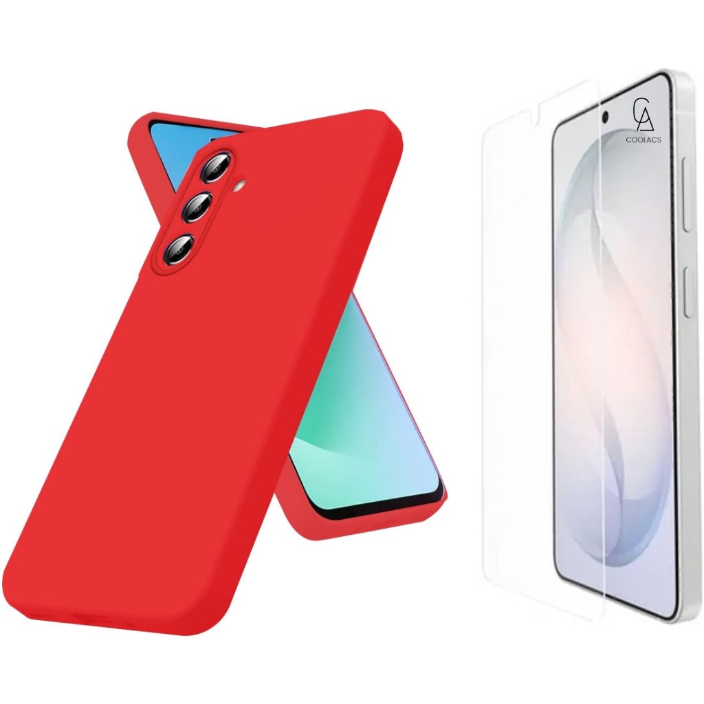 Coolacs Samsung Galaxy S26 ile Uyumlu Kılıf Esnek Premium Telefon Kılıfı ve Temperli Cam Ekran Koruyucu - Kırmızı Cep Telefonu Kılıfı Fiyatı