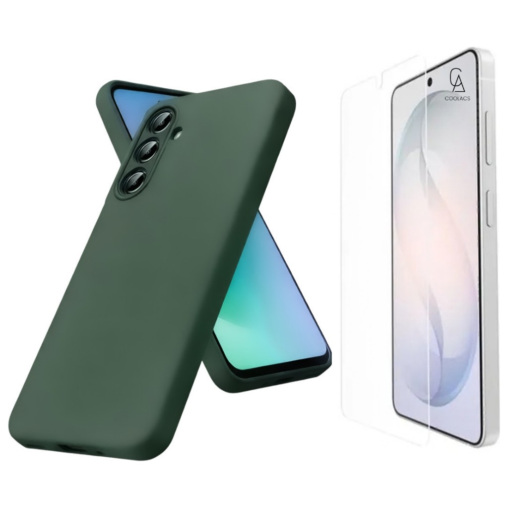 Coolacs Samsung Galaxy S26 ile Uyumlu Kılıf Esnek Premium Telefon Kılıfı ve Temperli Cam Ekran Koruyucu - Koyu Yeşil Cep Telefonu Kılıfı Fiyatı