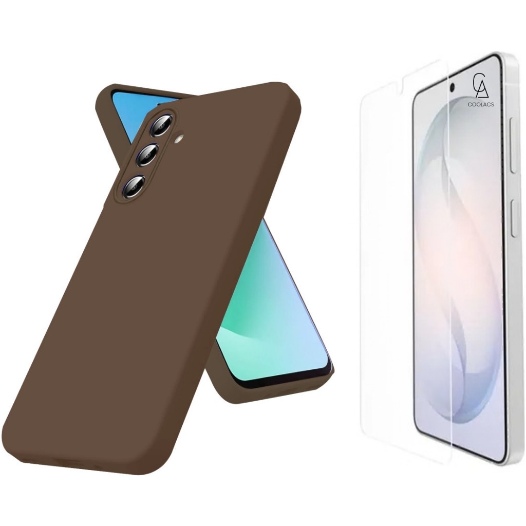Coolacs Samsung Galaxy S26 Plus ile Uyumlu Kılıf Esnek Premium Telefon Kılıfı ve Temperli Cam Ekran Koruyucu - Kahverengi Cep Telefonu Kılıfı Fiyatı