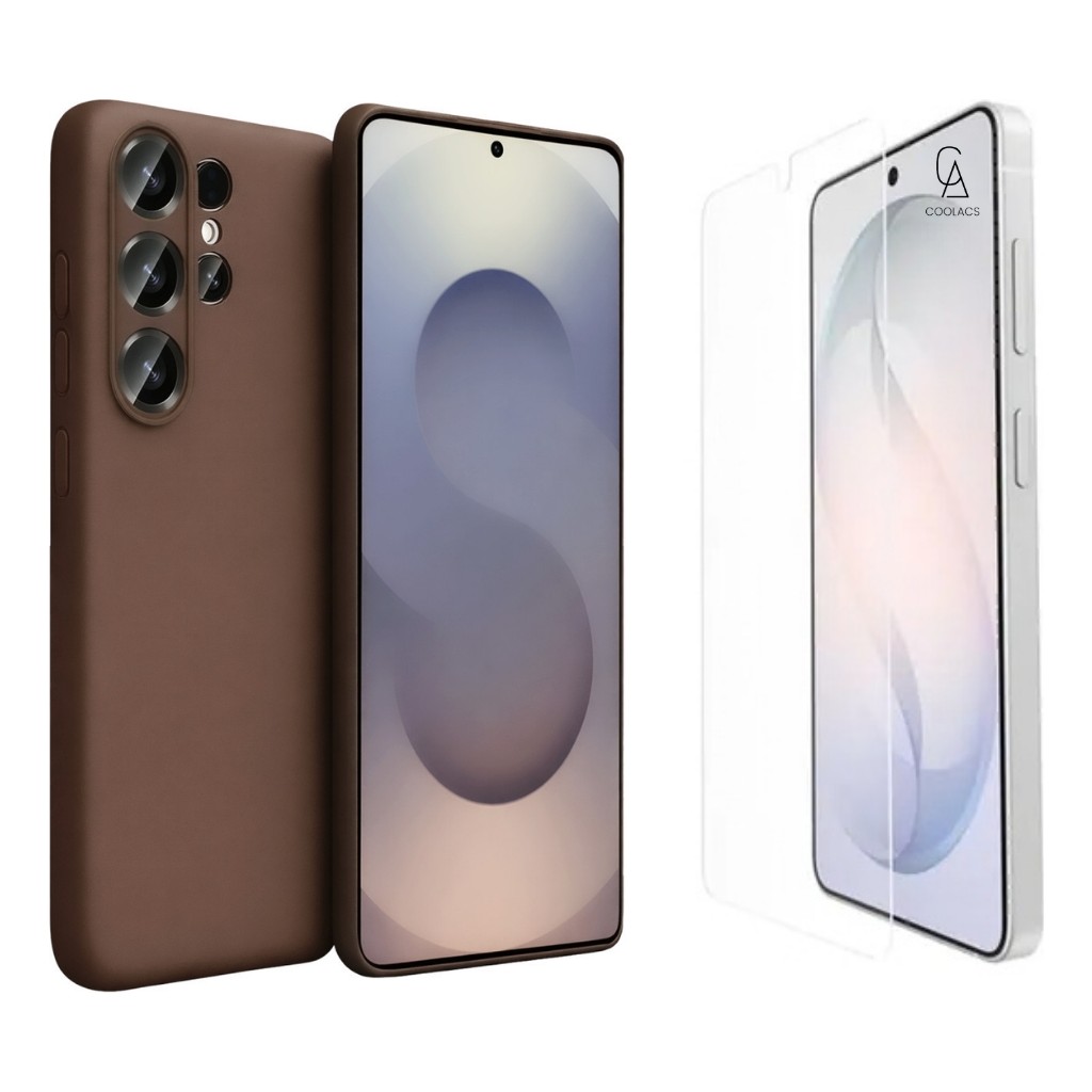 Coolacs Samsung Galaxy S26 Ultra ile Uyumlu Kılıf Esnek Premium Telefon Kılıfı ve Temperli Cam Ekran Koruyucu - Kahverengi Cep Telefonu Kılıfı Fiyatı