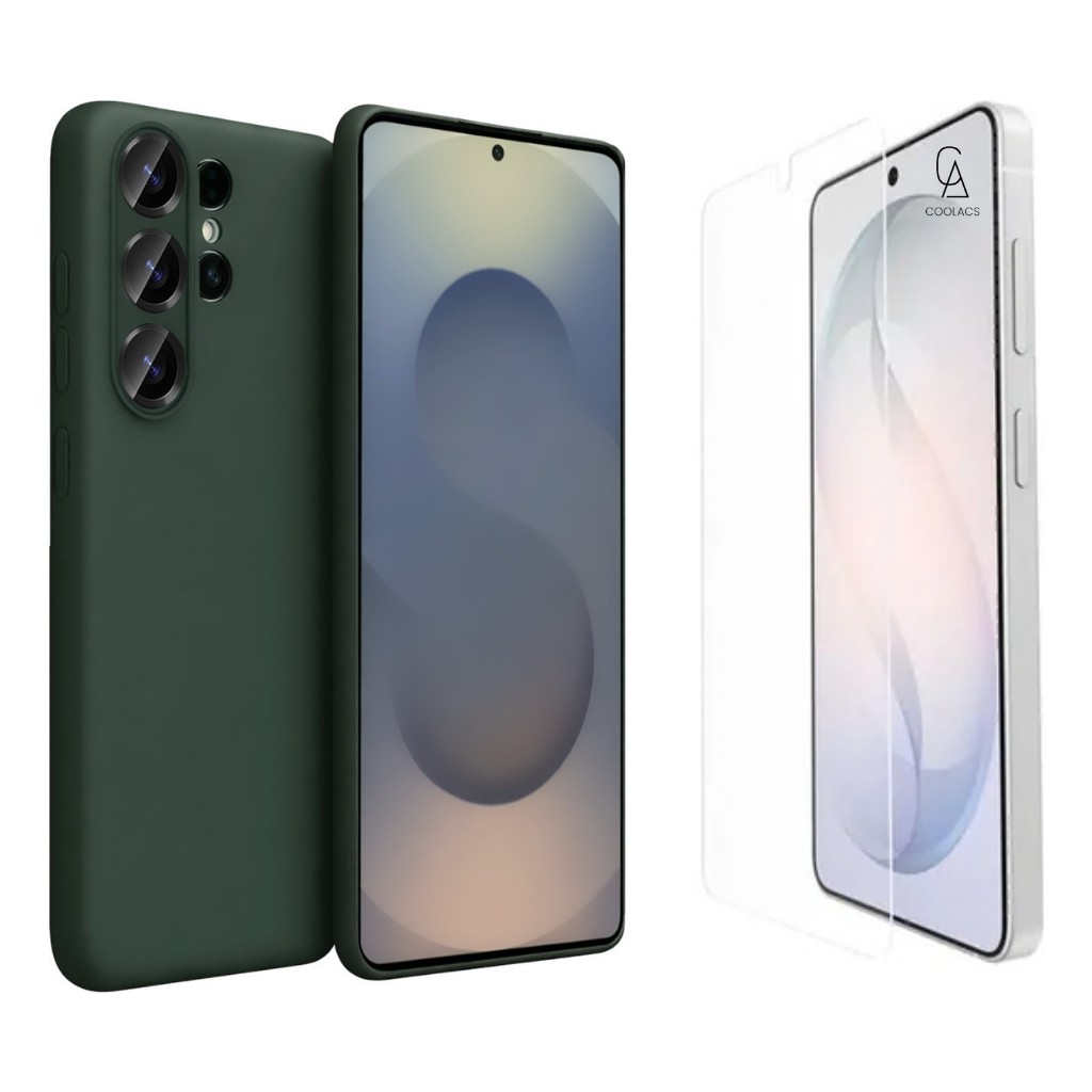 Coolacs Samsung Galaxy S26 Ultra ile Uyumlu Kılıf Esnek Premium Telefon Kılıfı ve Temperli Cam Ekran Koruyucu - Koyu Yeşil Cep Telefonu Kılıfı Fiyatı