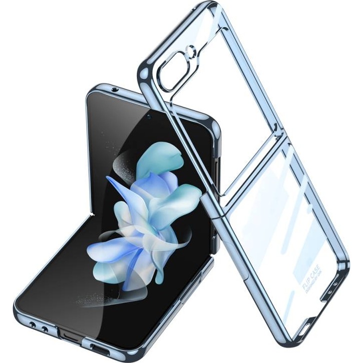 Coolacs Samsung Galaxy Z Flip 5 ile Uyumlu Metal Görünümlü Kamera Lens Korumalı Telefon Kılıfı Kapak - Açık Mavi Cep Telefonu Kılıfı Fiyatı