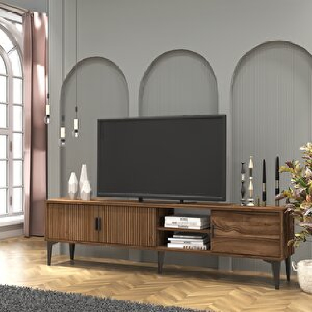 Coolhome Marin Tv Ünitesi Tv Sehpası 180 Cm Çizgi Desenli , Raflı , Ceviz Tv Ünitesi / Sehpası Fiyatı