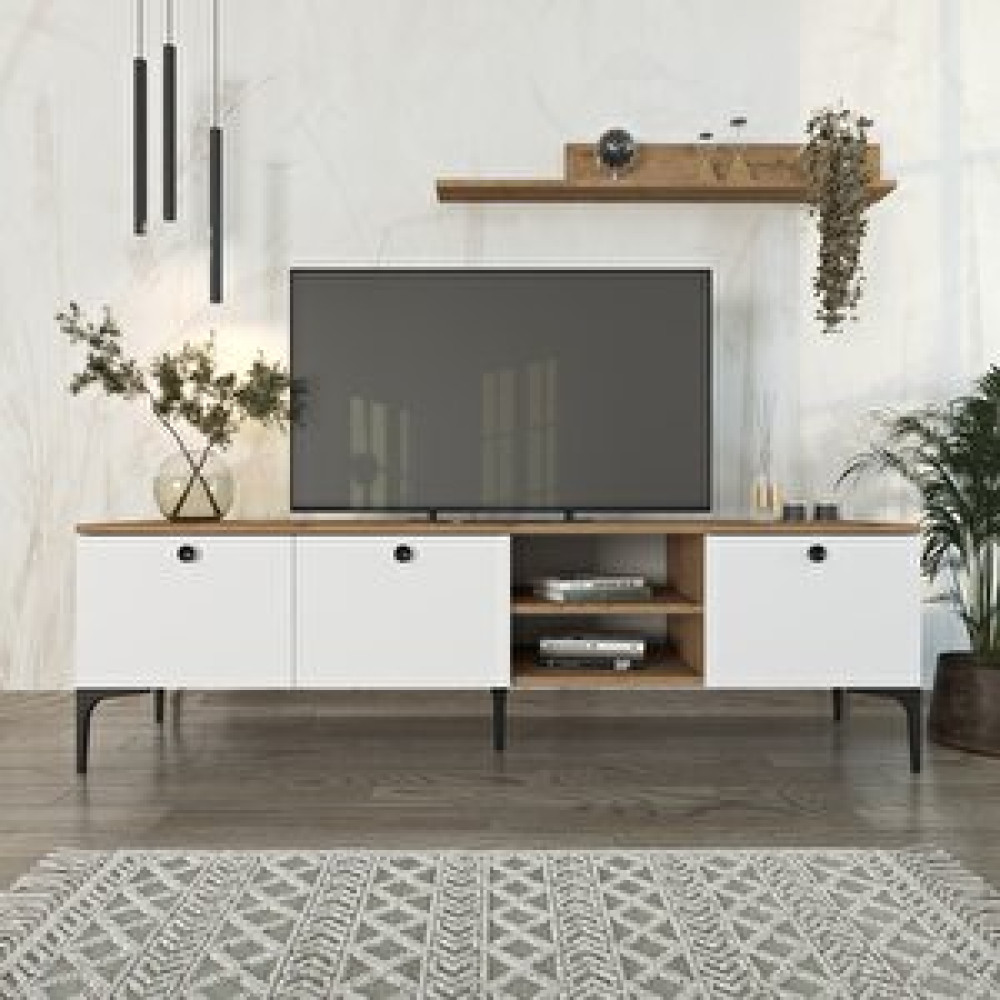 Coolhome Motto Raflı Tv Ünitesi 180 Cm , Meşe (sepet) - Beyaz Tv Ünitesi / Sehpası Fiyatı