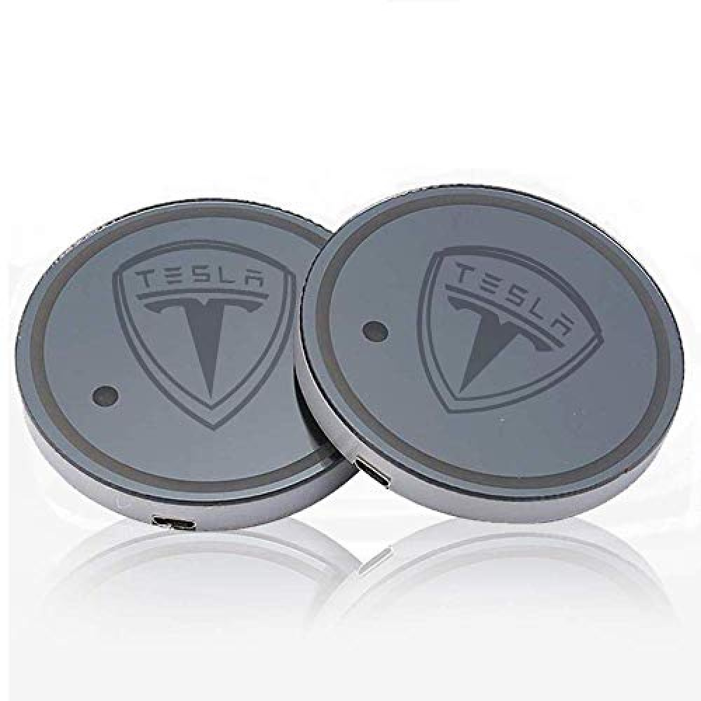CoolKo LED Car Cup Holder Mat Pad Waterproof Bottle Drinks Coaster Built-in Light Compatible with Tesla Model X S 3 Y (Multicolor)