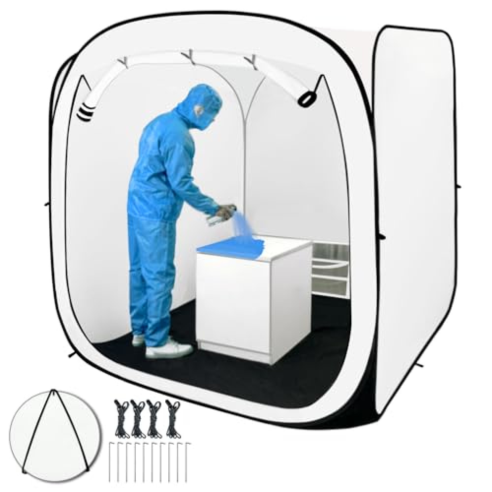 CooTentler Pop Up Paint Booth 6x6x6ft Portable Spray Tent with Black Floor, Mesh Door and Mesh Window for Furniture, Auto Parts & Other Items Painting Works