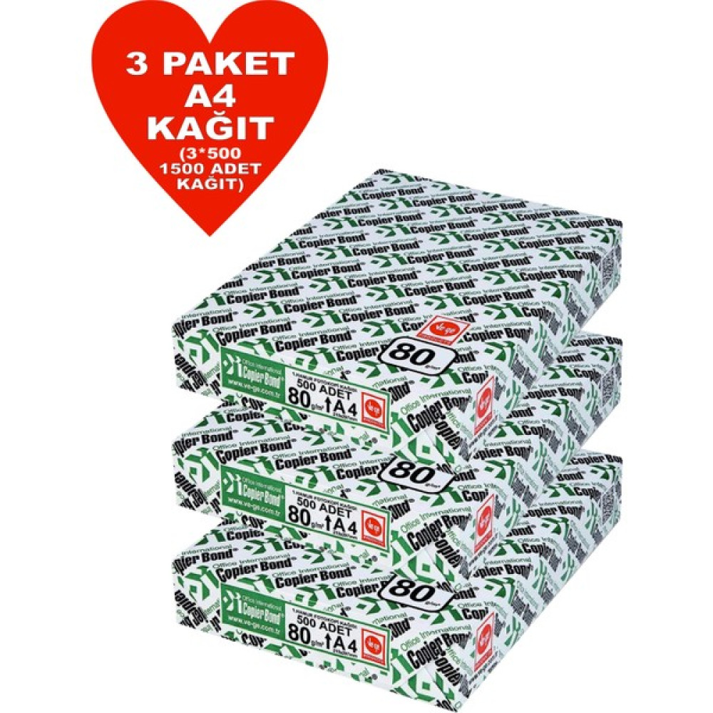 Copier Bond (Ve-Ge) A4 80GR Fotokopi Kağıdı 1500 Adet Kağıt (3PK*500 Kağıt) Fotokopi Kağıdı Fiyatı