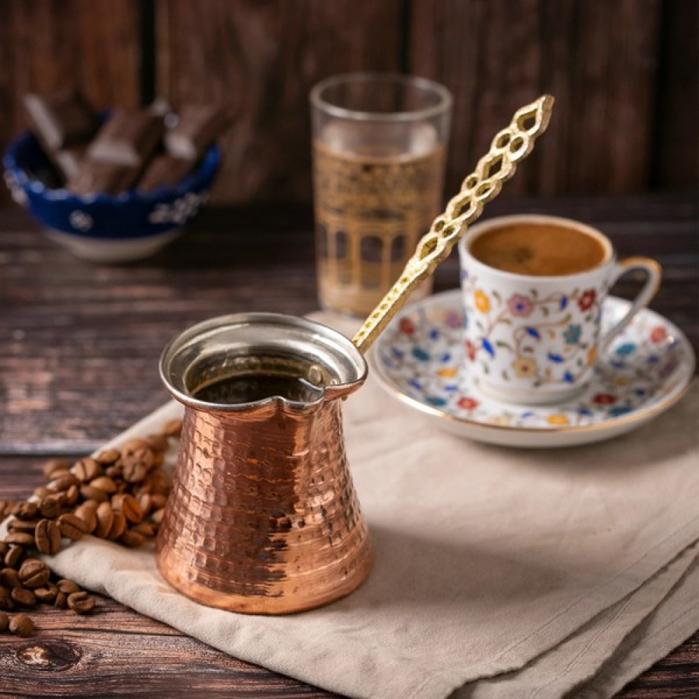 Copper El Yapımı Büyük Boy Bakır Cezve 4-5 Kişilik El Dövmesi - 3-4 Kişilik Cezve Takımları Fiyatı