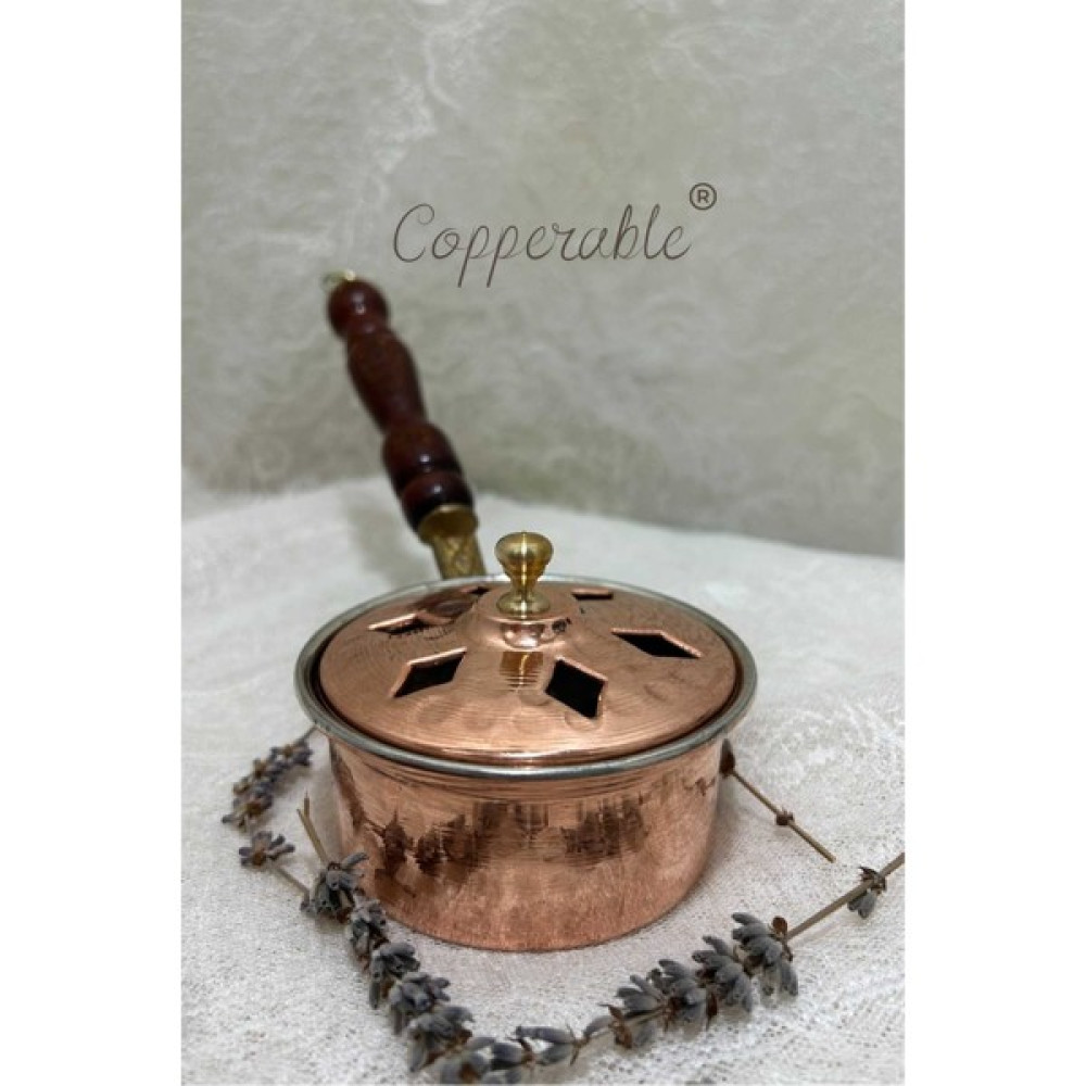 Copperable El Yapımı Kapaklı Bakır Buhurdanlık & Tütsülük Cezve Sosluk 1. Kalite Dekoratif Mum Fiyatı