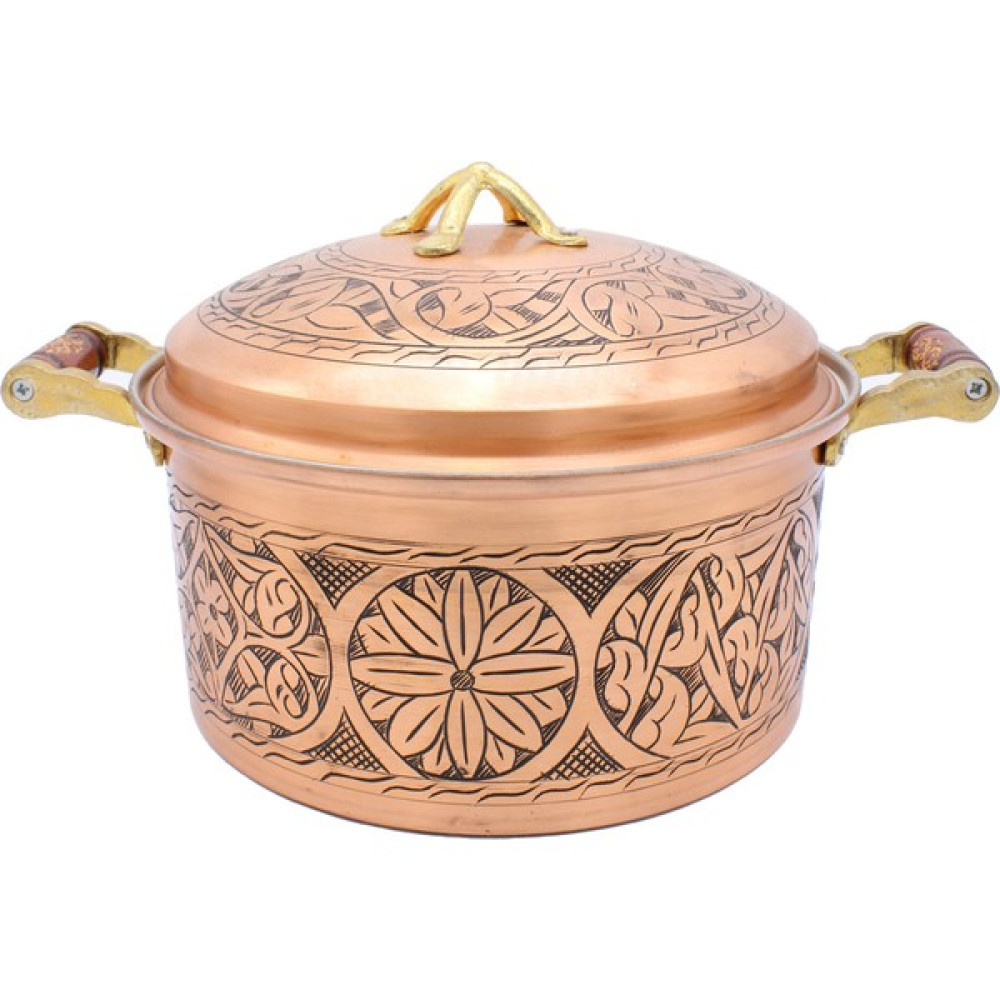 Copperdone El Işlemeli Ahşap Kulplu Otantik Bakır Tencere Antik Bakır Renk 21 cm Tencereler Fiyatı