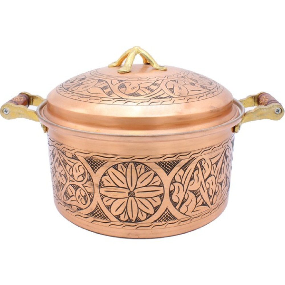 Copperdone El Işlemeli Ahşap Kulplu Otantik Bakır Tencere Antik Bakır Renk 26 cm Tencereler Fiyatı
