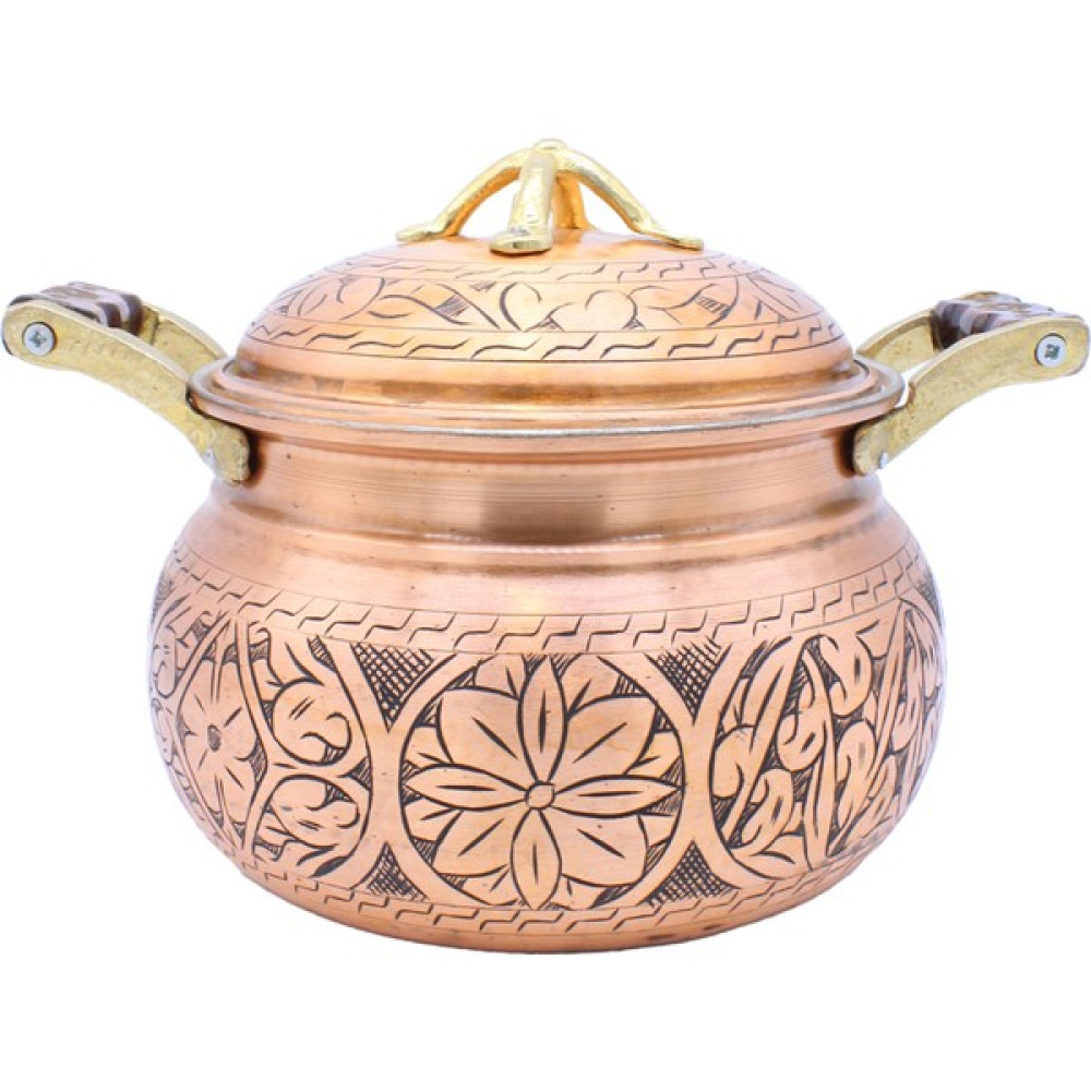 Copperdone El Işlemeli Ahşap Kulplu Tombik Bakır Tencere Antik Bakır Renk 20CM - 20 cm Tencereler Fiyatı