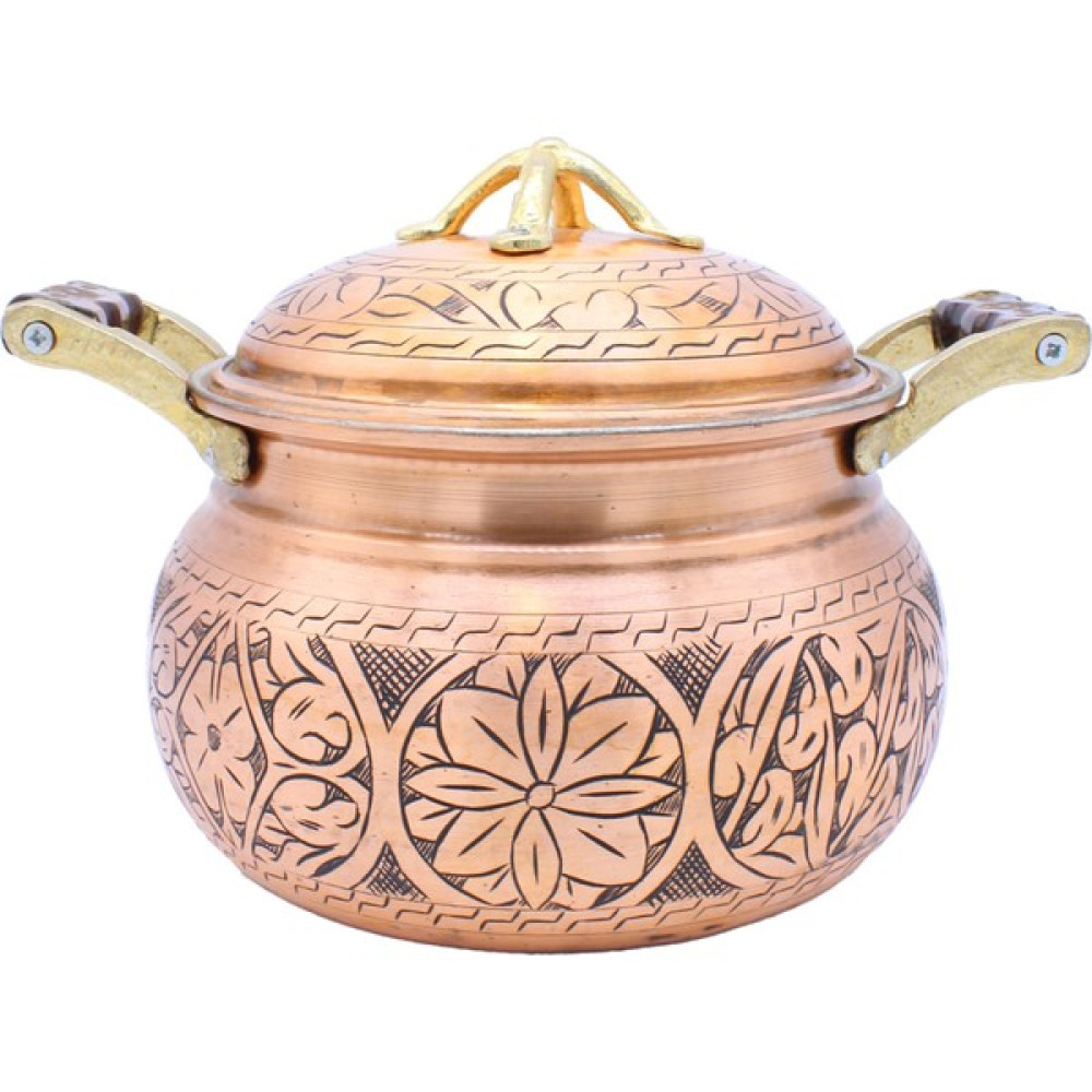 Copperdone El Işlemeli Ahşap Kulplu Tombik Bakır Tencere Antik Bakır Renk 22 cm Tencereler Fiyatı