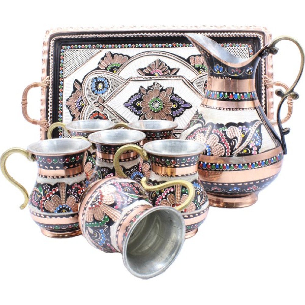 Copperdone Erzincan El Işlemeli Dikdörtgen Tepsili Bakır Ayran Ve Içecek Seti 6 Kişilik Siyah Mineli - 2 L Sürahi Fiyatı