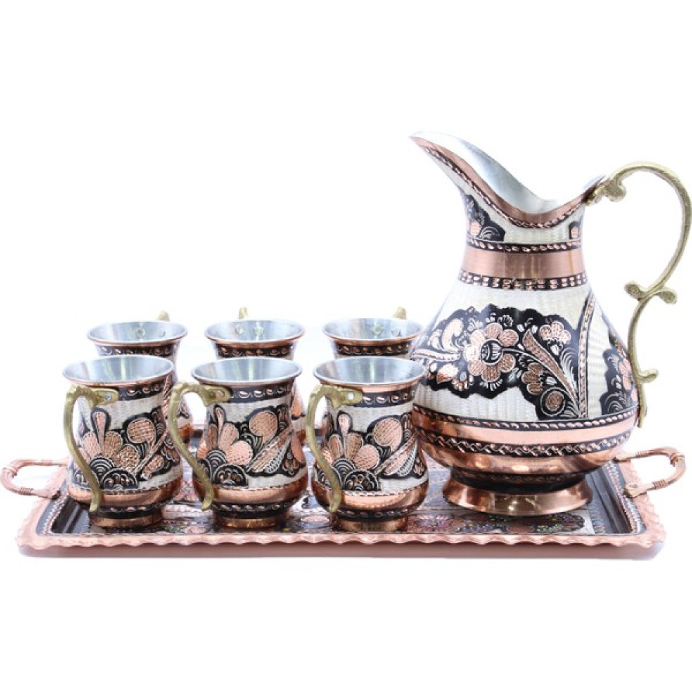 Copperdone Erzincan El Işlemeli Siyah Bakır Ayran Ve Içecek Seti Dikdörtgen Tepsili 6 Kişilik - 2 L Sürahi Fiyatı