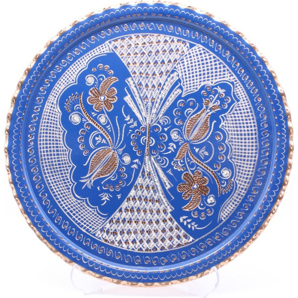 Copperdone Erzincan El Işlemesi Otantik Dikdörtgen Bakır Çay Kahve Servis Tepsisi Mavi Renk 29CM - 29 cm Servis Tepsisi Fiyatı
