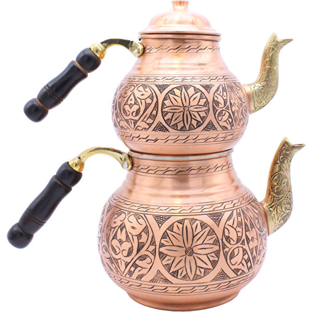 Copperdone Gaziantep Ağır El Işlemeli Eskitme Büyük Boy Bakır Çaydanlık Antik Bakır Renk Model 4 Çay / Çaydanlık Setleri Fiyatı