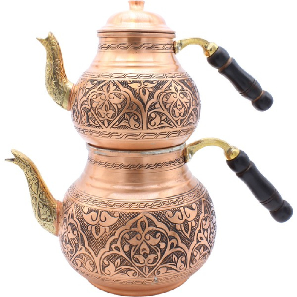 Copperdone Gaziantep Ağır El Işlemeli Eskitme Büyük Boy Bakır Çaydanlık Antik Bakır Renk Model 6 Çay / Çaydanlık Setleri Fiyatı