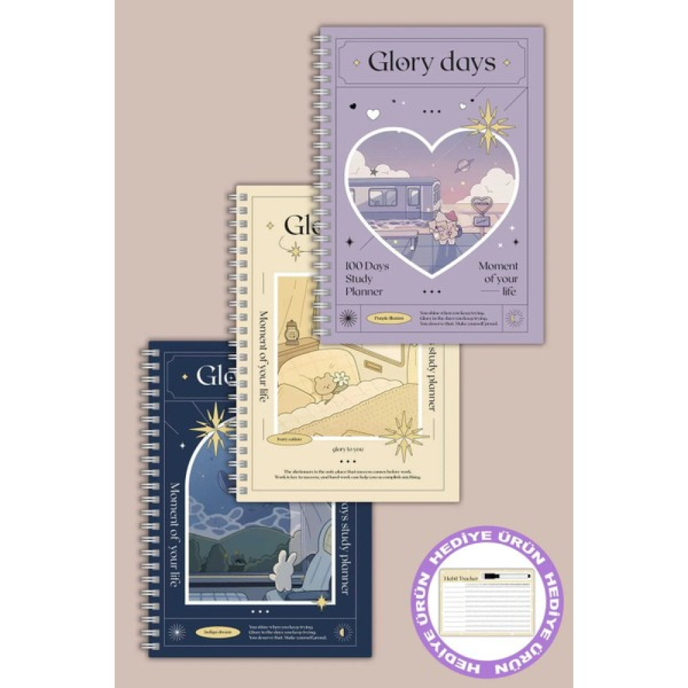 Copyrite Glory Days 3'lü Ders, Sınav, Okul Planlayıcı (14X21 cm 100'ER Sayfa) Defter - Pastel Defter Fiyatı
