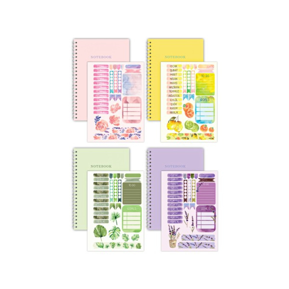 Copyrite Notebook Sticker'lı 4'lü Çizgisiz Defter Seti (21 x 14,8 Cm) 120 Sayfa Spiralli Defter Seti - Renkli - Stickerli Defter Seti, - 21 X 14,8 cm Spiralli Defter Fiyatı